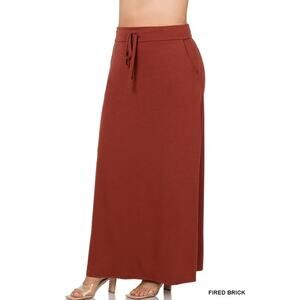 NWOT Zenana Outfitters Burgundy Brick Red Drawstring Maxi Skirt Size 1X